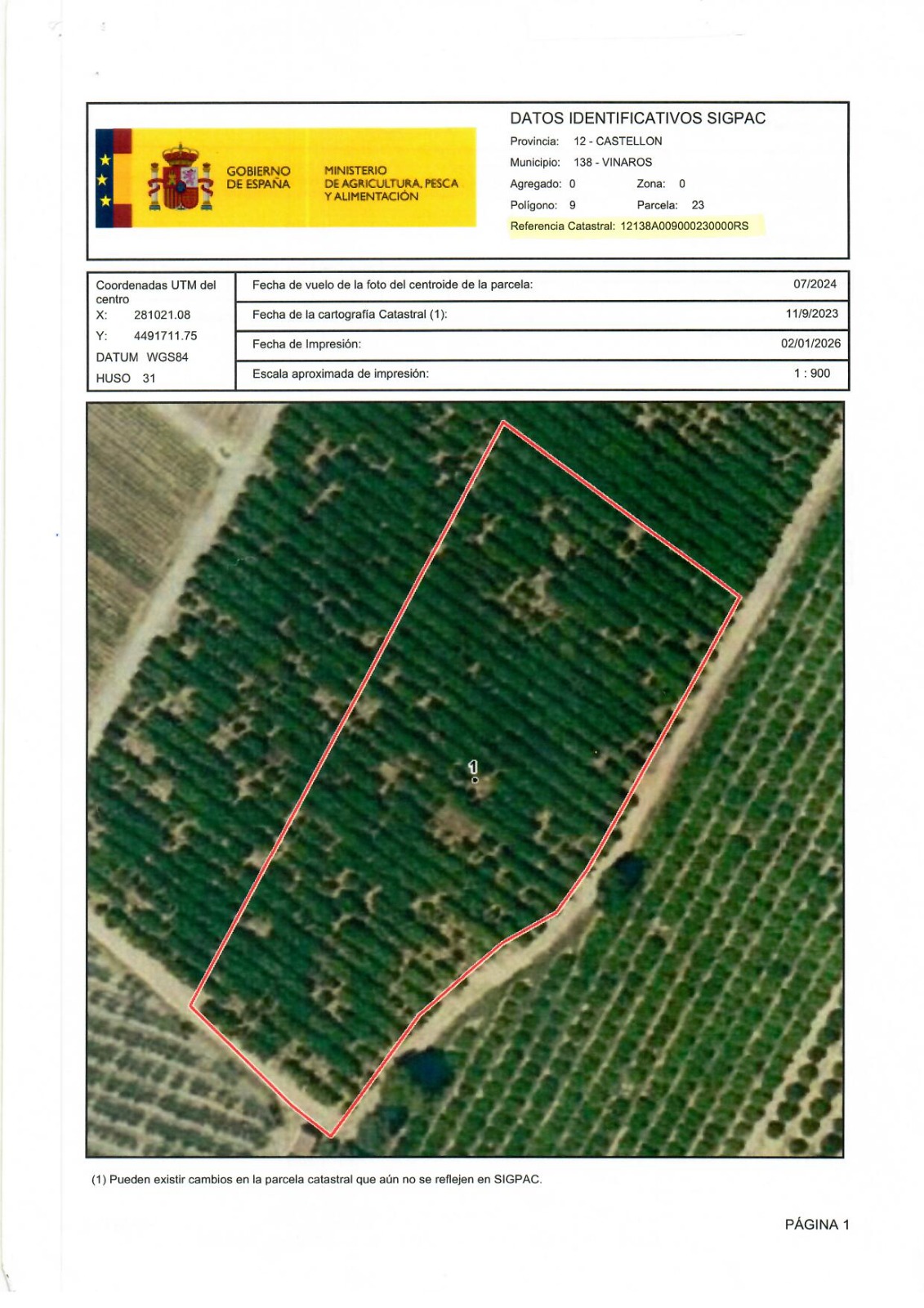 Venta del 50% indiviso de finca rústica de cítricos en Vinaròs (Castellón) Polígono 9 Parcela 23