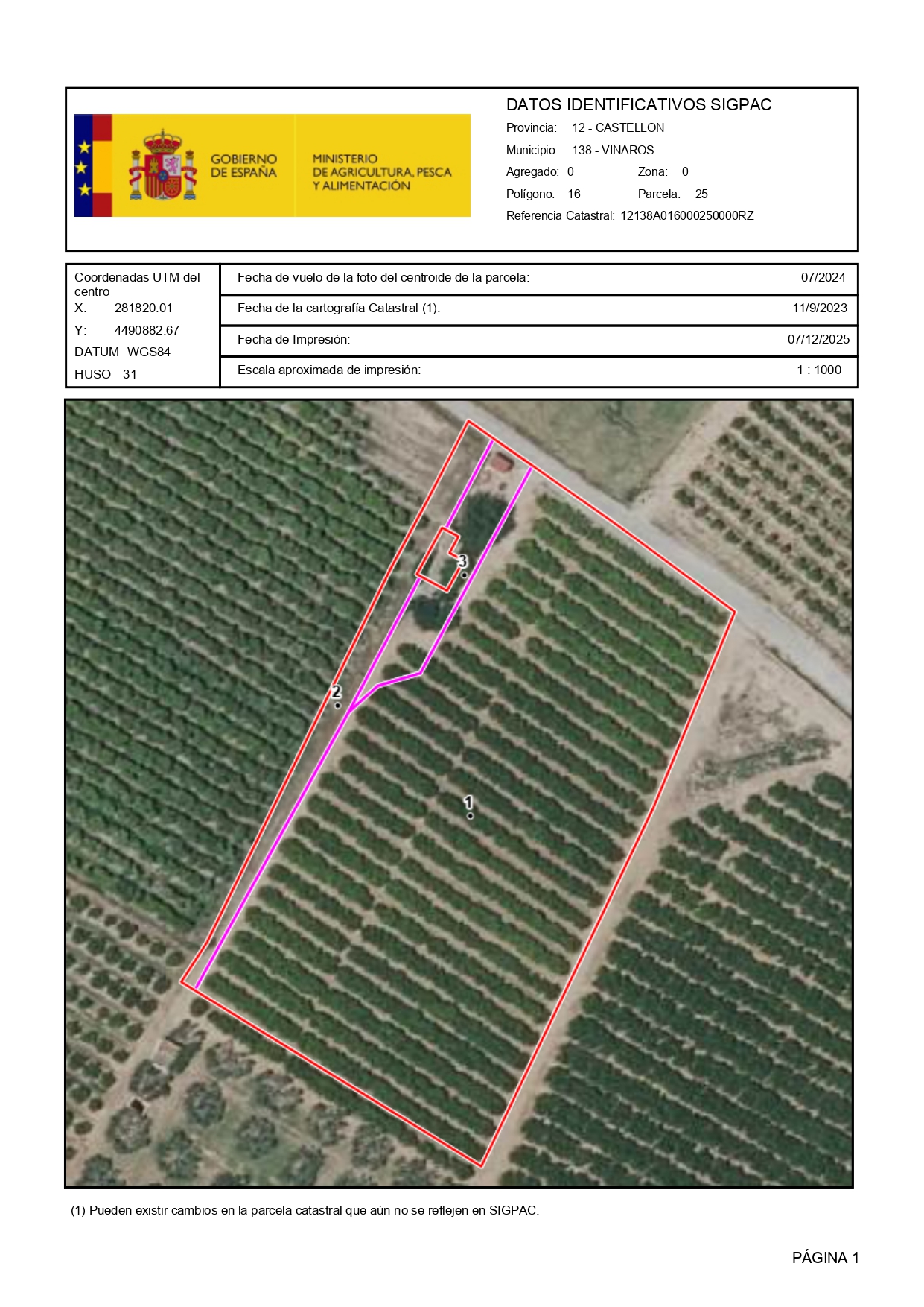 Venta del 100% del pleno dominio de finca rústica de cítricos en Vinaròs (Castellón) – Polígono 16 Parcela 25