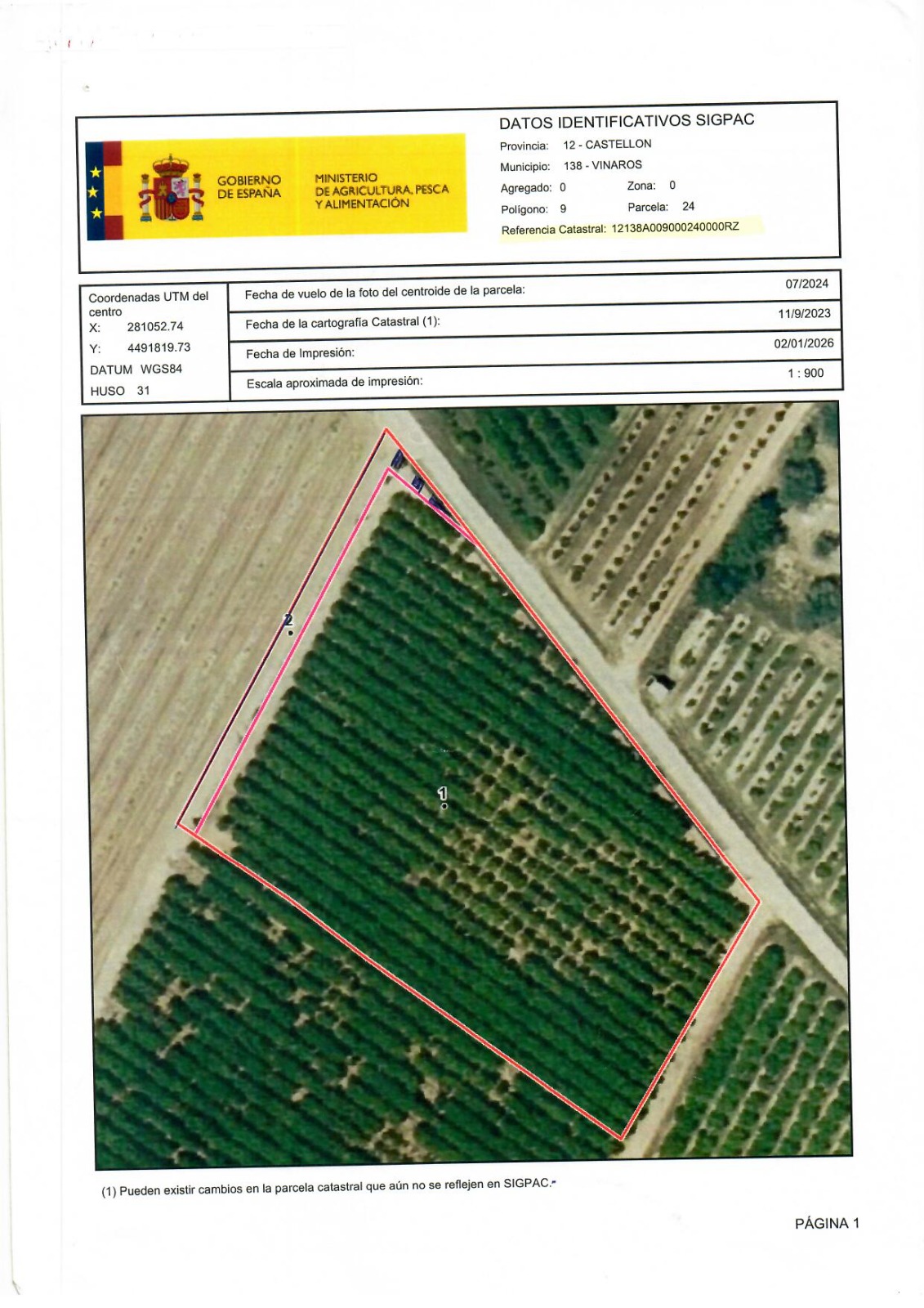 Venta del 50% indiviso de finca rústica de cítricos en Vinaròs (Castellón) Polígono 9 Parcela 24