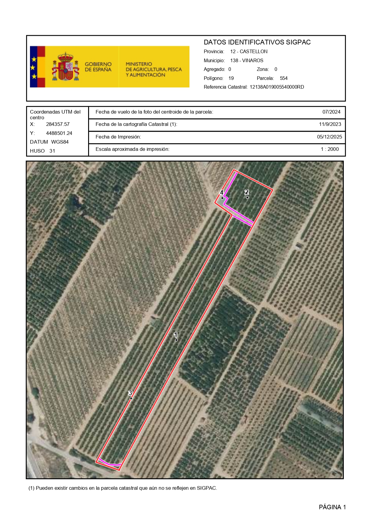 Venta del 100% del pleno dominio de finca rústica de naranjos en Vinaròs (Castellón) – Polígono 19 Parcela 554